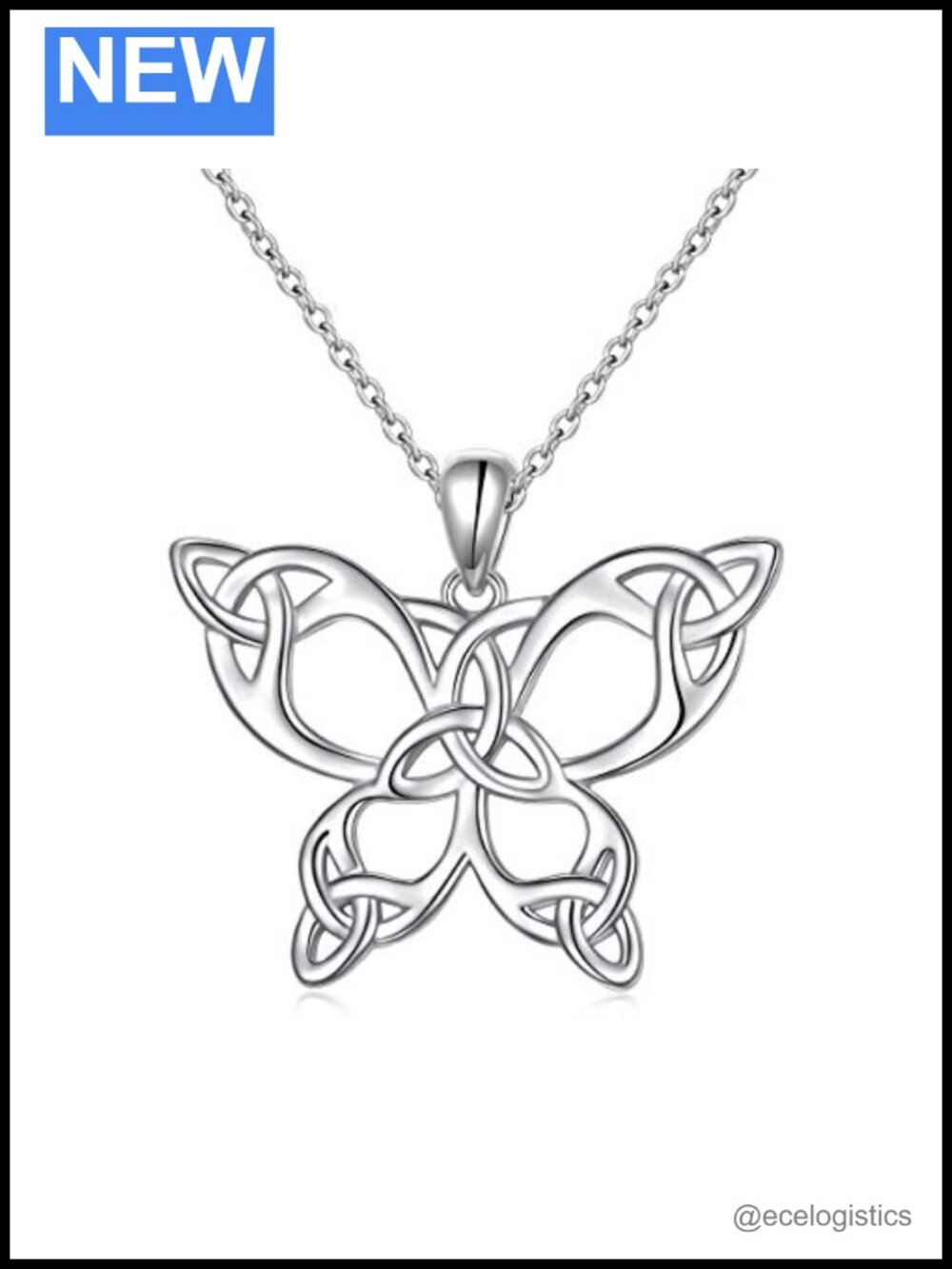 925 Sterling Silver Celtic Knot Butterfly Pendant Necklace Good Luck Irish